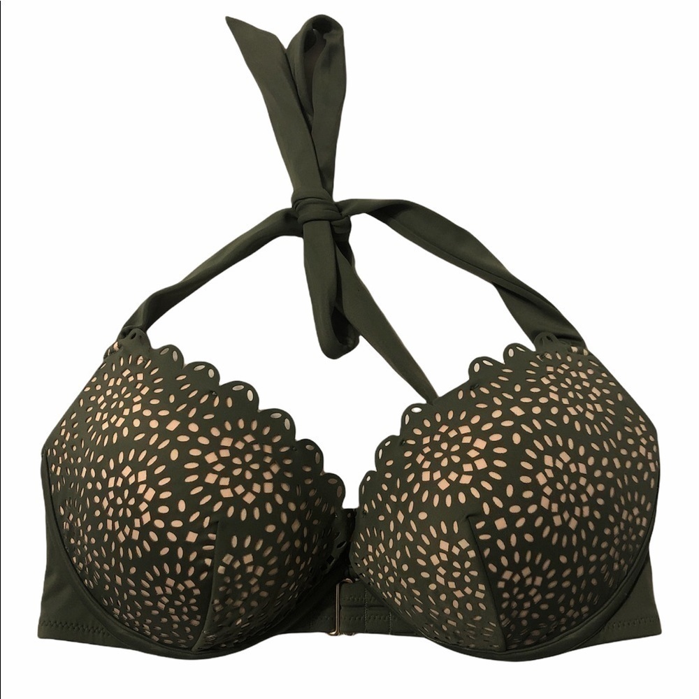 Shade & Shore Push Up Bikini Top Eyelet Halter Top 34D